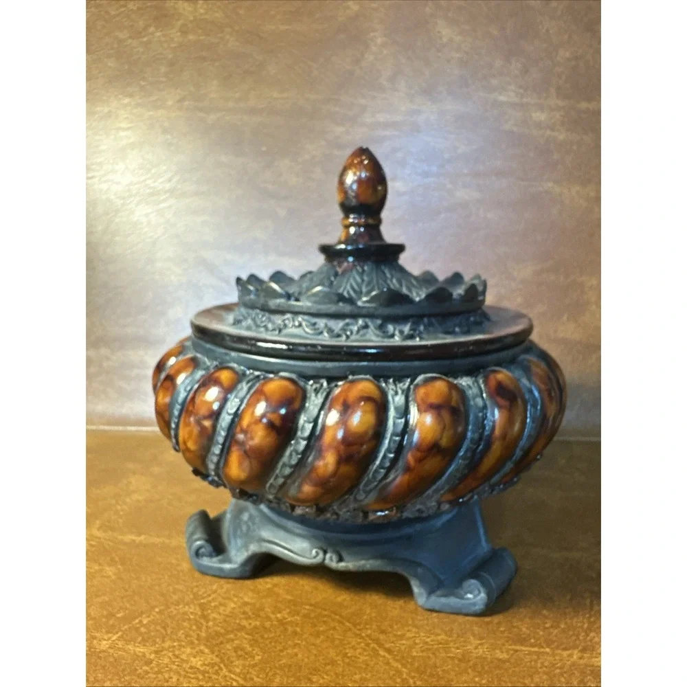 Vintage Rare Ornate Decorative Lidded Makeup Powder Vanity Container or Trinkets